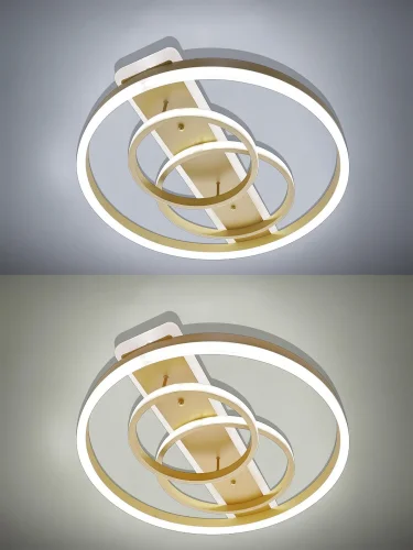 Люстра потолочная с пультом LED LAMPS 81302 Natali Kovaltseva золотая на 1 лампа, основание золотое в стиле хай-тек с пультом кольца фото 7